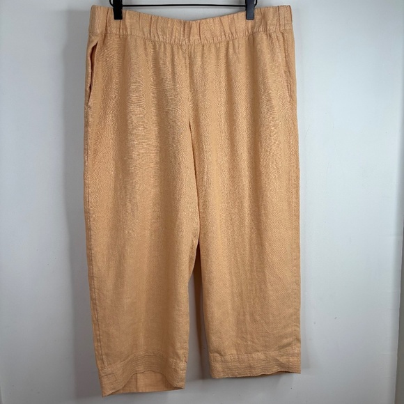 J Jill Garment Dyed Linen Pant LP Wide Leg Pull On Crop Boho Lagenlook Peach - Picture 1 of 11